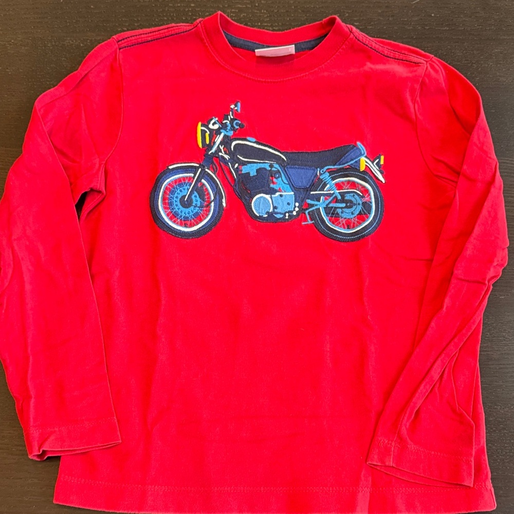 Hanna Andersson Red Long Sleeve Tee with Motorcycle Graphic